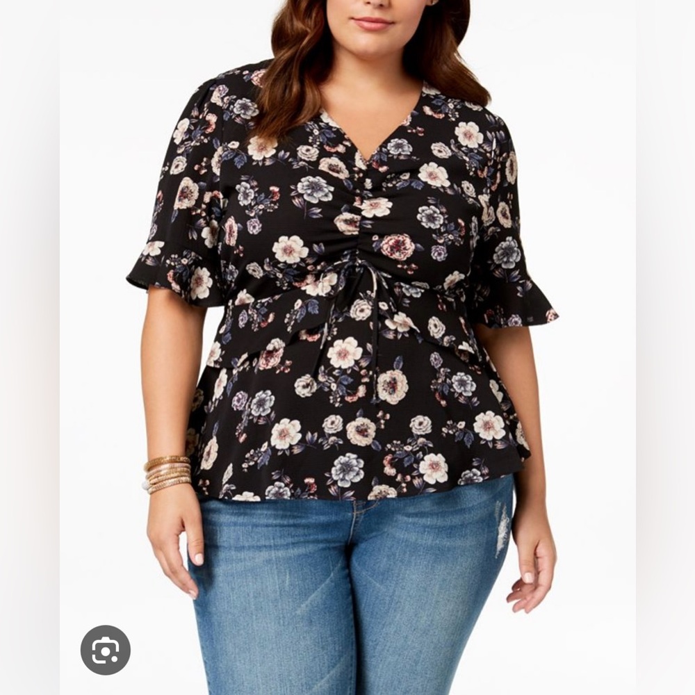 Monteau Floral-Print Ruffled Blouse size 3X